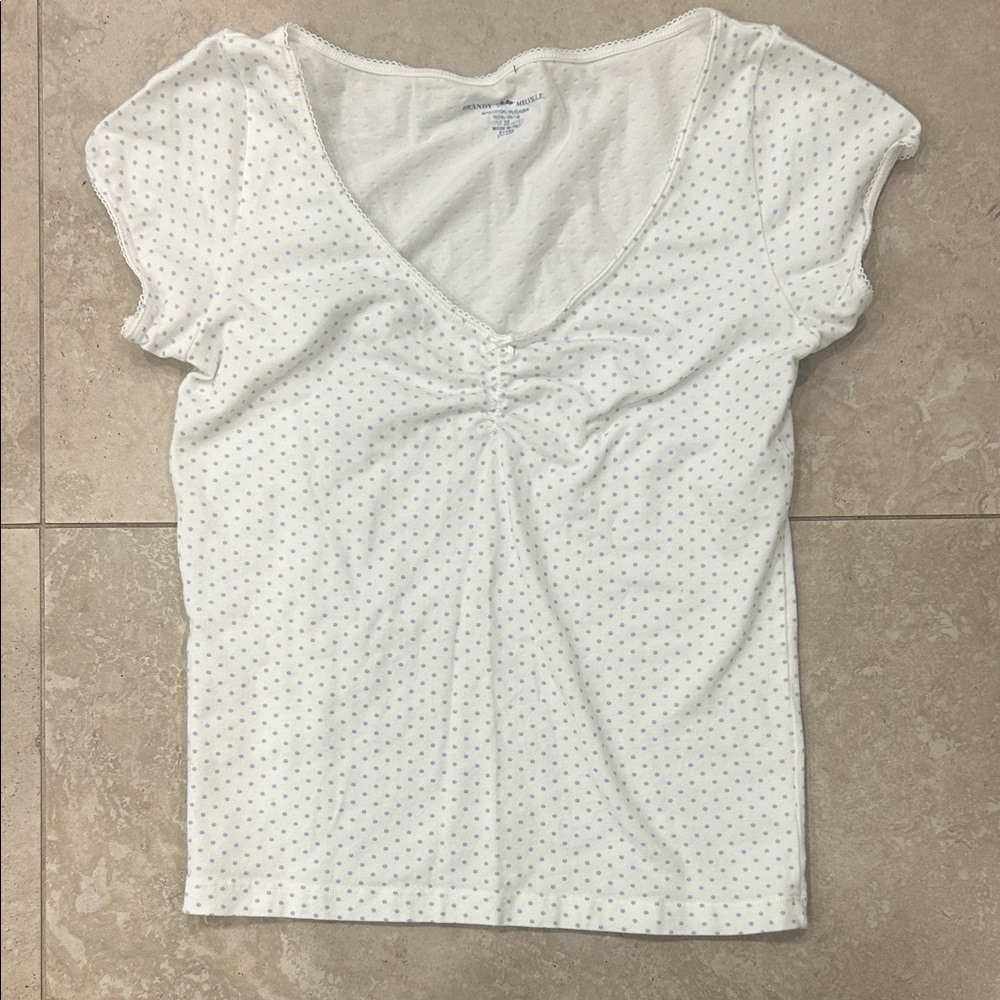 Brandy Melville White Dotted Short Sleeve Top